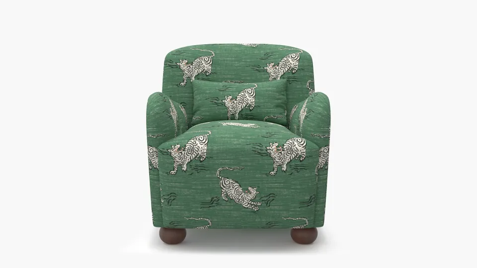 Club Chair, Emerald Tigresse, Walnut Bun Foot