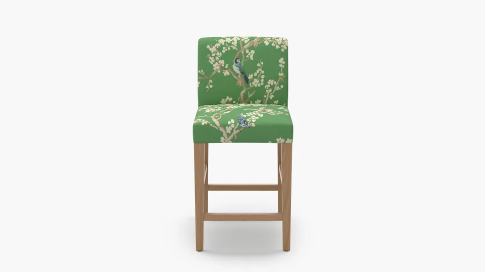 Signature Dining Counter Stool, Jade Cherry Blossom, Natural Square Tapered Leg