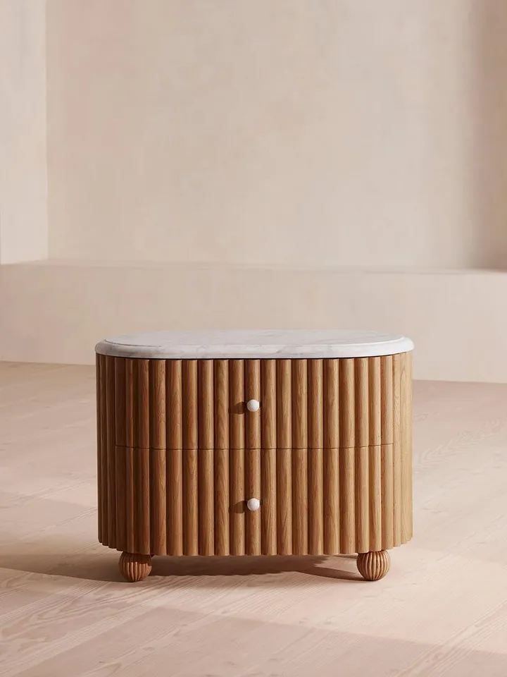 Carlisle Bedside Table, Carrara Marble, Large