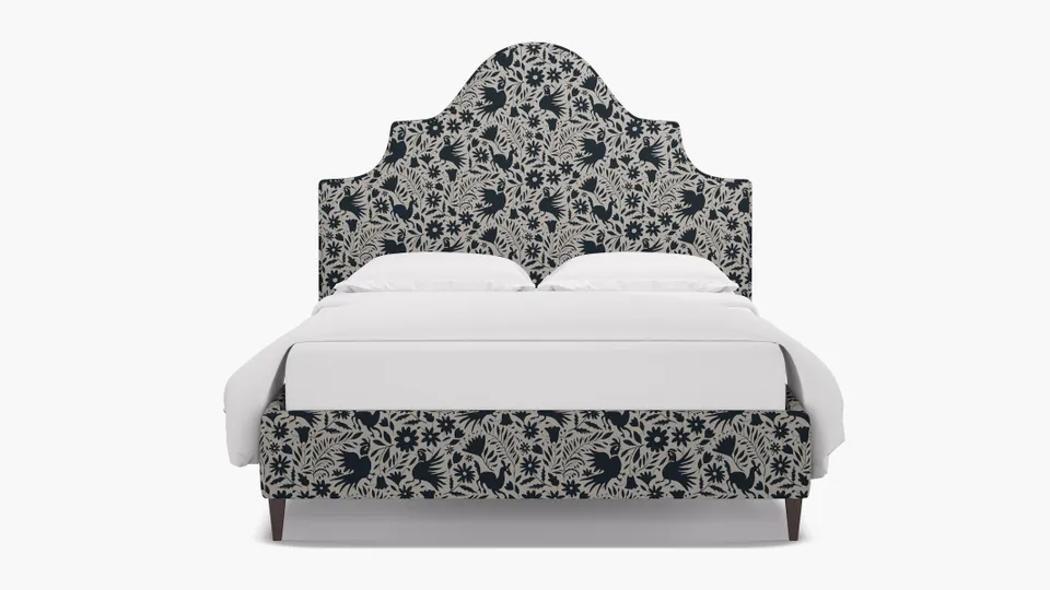 Statement Bed, Ink Frida, Espresso Square Tapered Leg, Queen