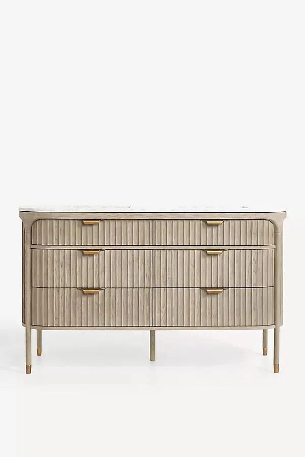 The Isla Marble-Top Fluted-Wood Double-Bathroom Vanity