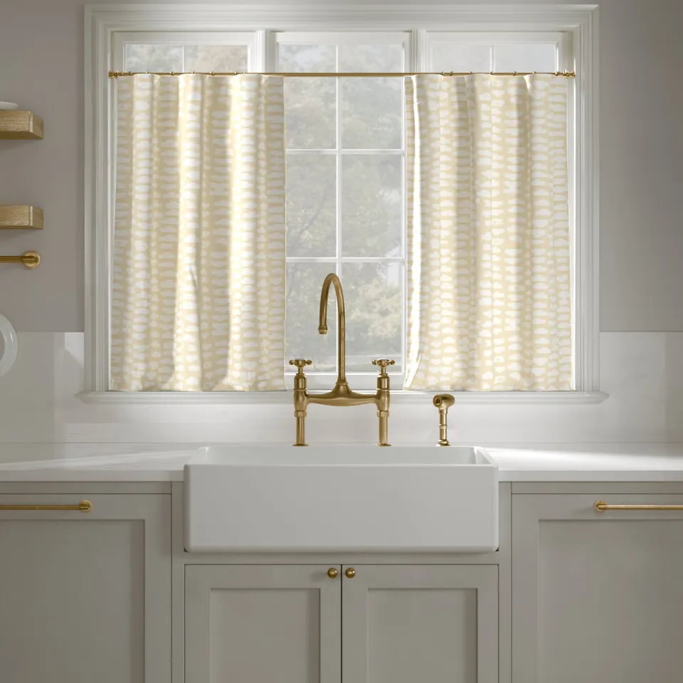 Printed Linen Café Curtain, Sand Odalisque, 25" x 36", Privacy