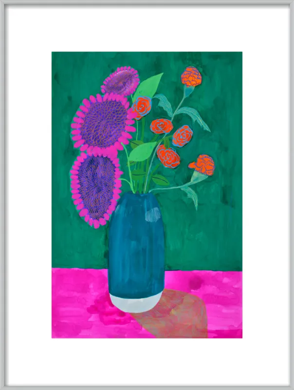 vase with sunflowers and carnations  by Christiane Drapela for Artfully Walls
