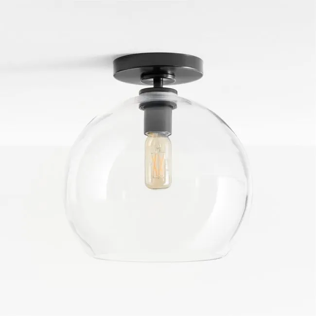 Arren Black Flush Mount Light with Large Round Clear Glass Shade 10.5"