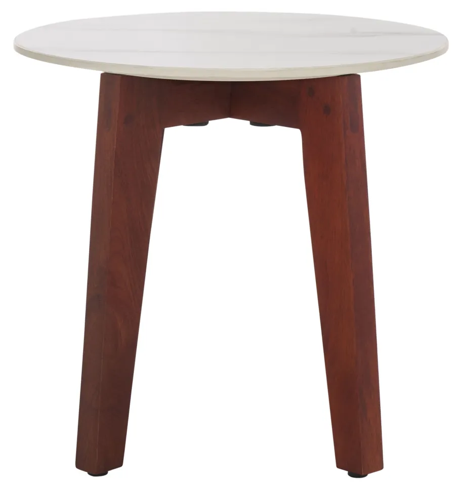 Helley Ceramic Accent Table - White/Walnut