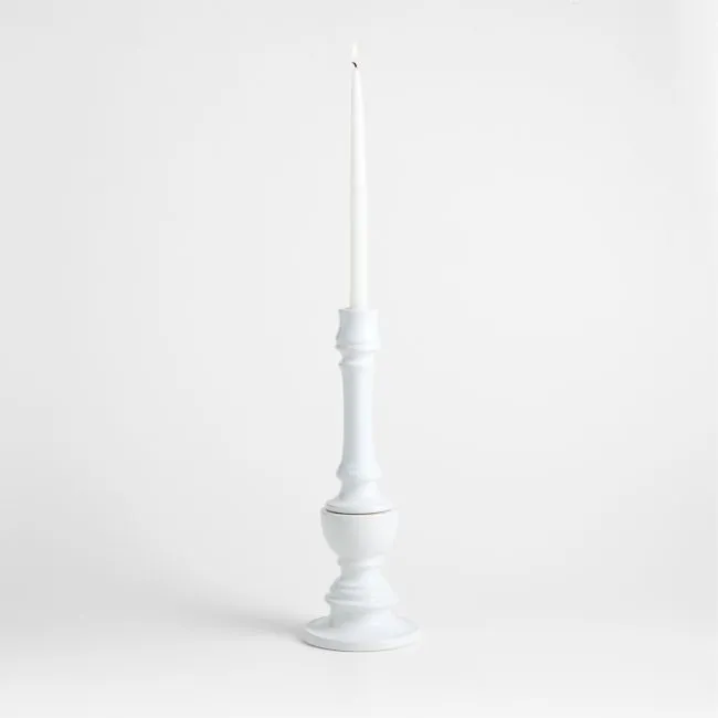 Firenze 16" White Ceramic Taper Candle Holder