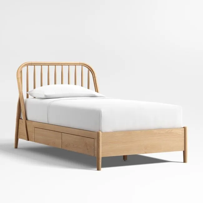 Bodie Natural Oak Wood Spindle Kids Twin Storage Bed