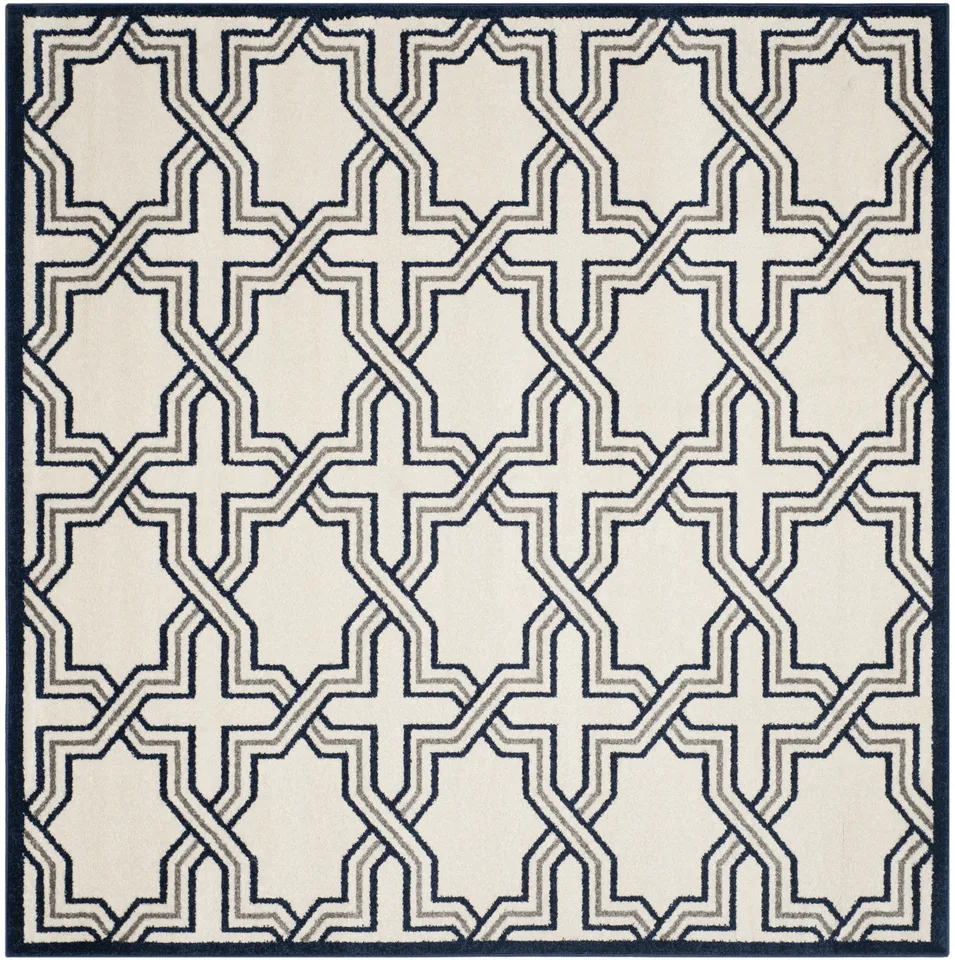 Arlo Home Indoor/Outdoor Woven Area Rug, AMT413M, Ivory/Navy,  7' X 7' Square