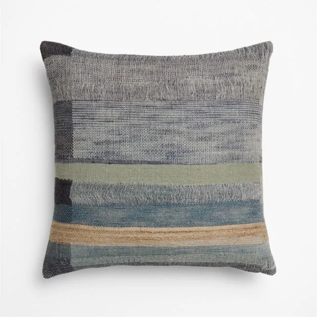 Aria Organic Cotton, Linen and Silk Blend 20"x20" Deep Indigo Multi Throw Pillow with Feather Insert
