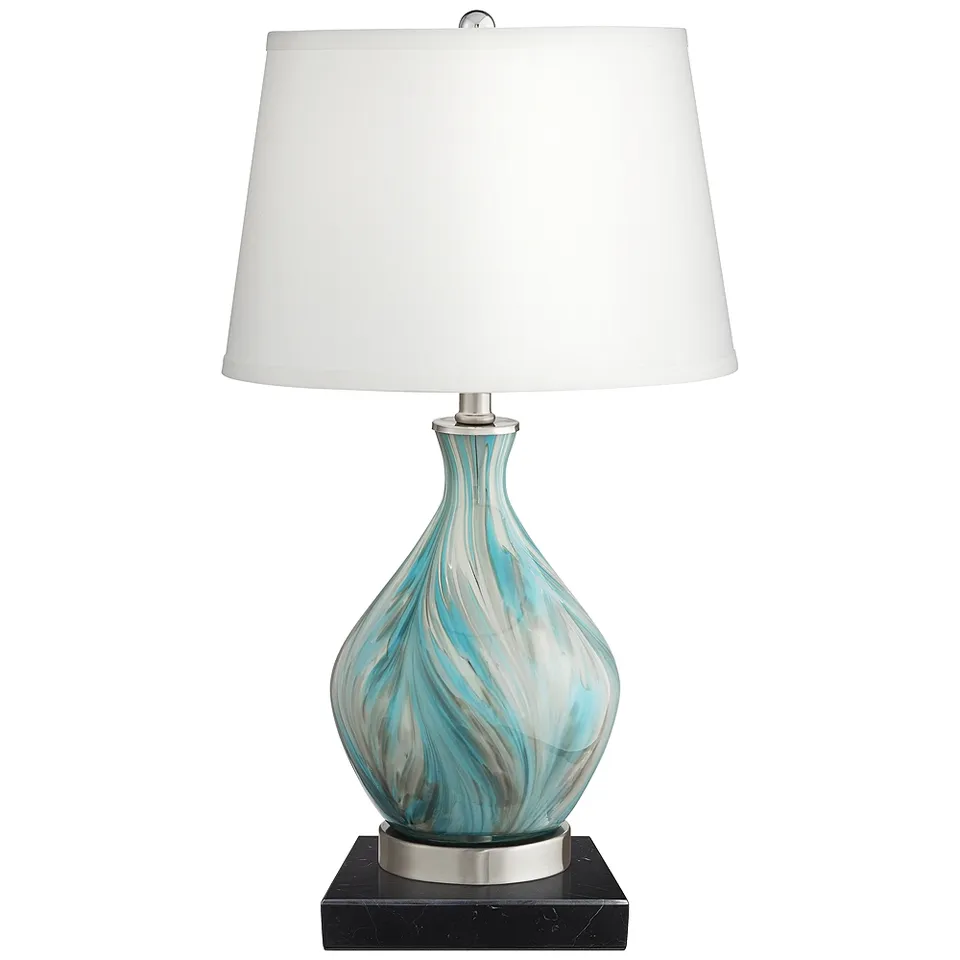 Possini Euro Cirrus 22" Vase Table Lamp with Square Black Marble Riser