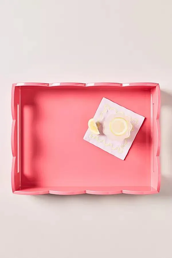 Lacquered Pink Rectangle Scallop Tray