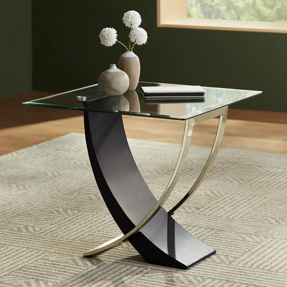 Studio 55D Airfoil 24" Wide Modern Black and Gold Glass End Table