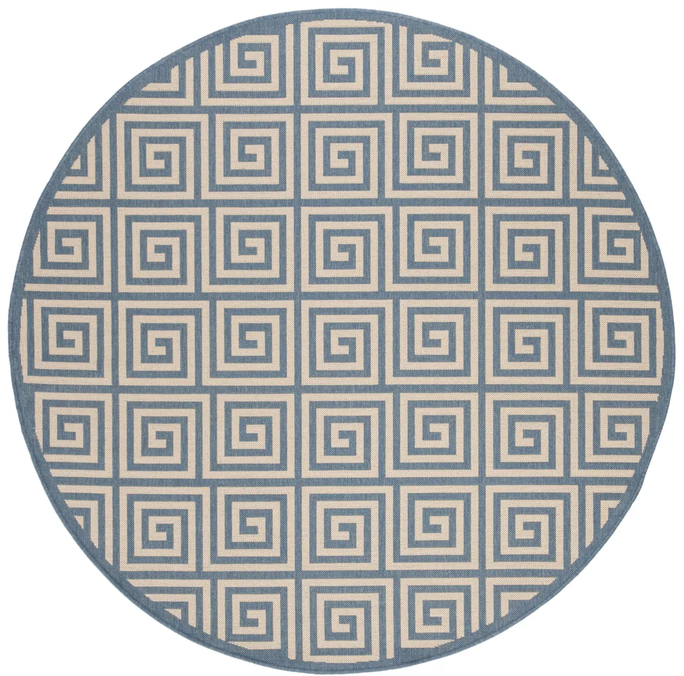 Arlo Home Indoor/Outdoor Woven Area Rug, LND129N, Cream/Blue,  6' 7" X 6' 7" Round