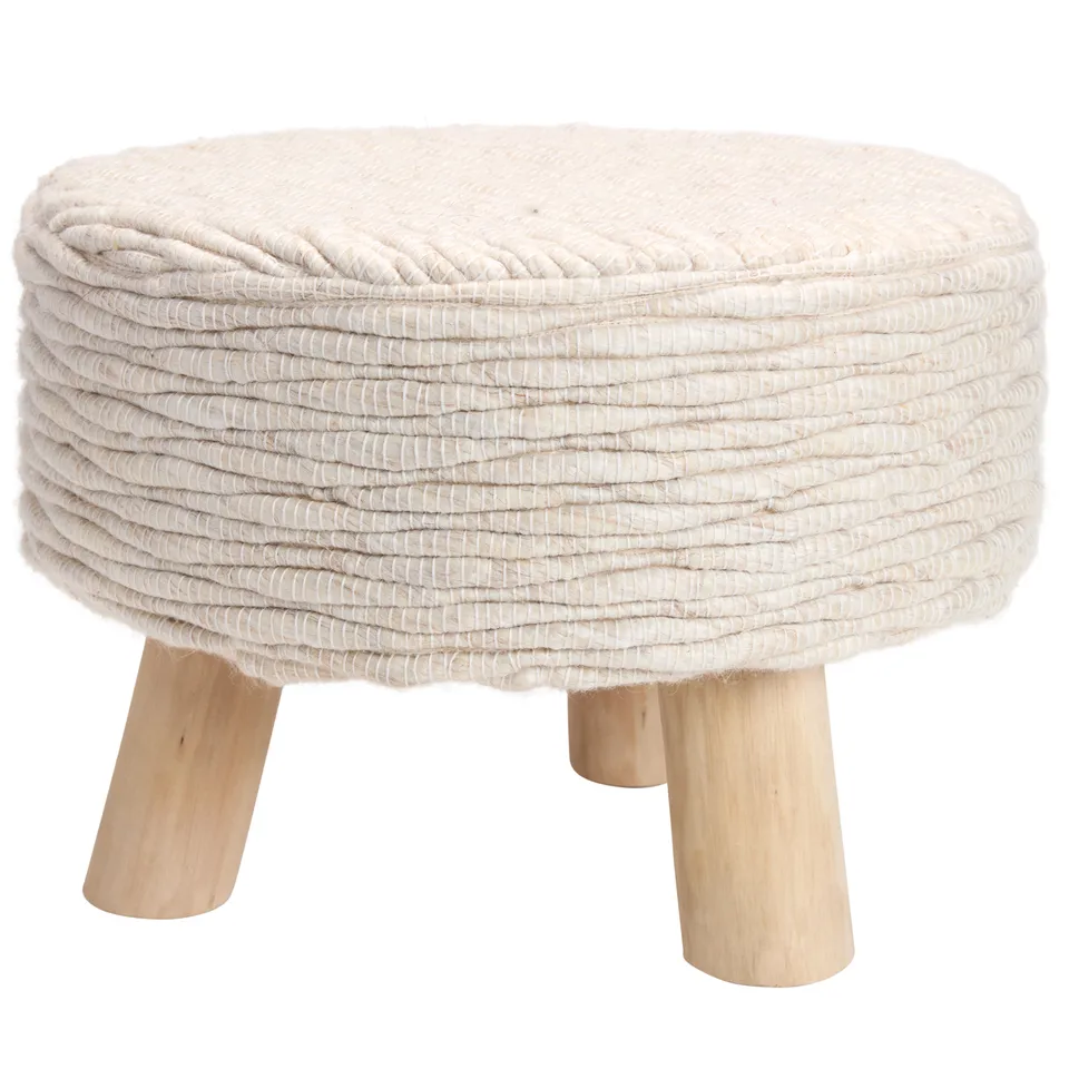 Lavise PNA01 Handmade Solid Cream And White Round Stool (16"x16"x12")