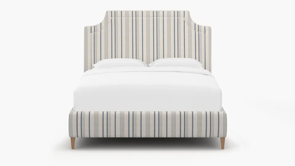Deco Bed, Blue Market Stripe, Natural Square Tapered Leg, Queen