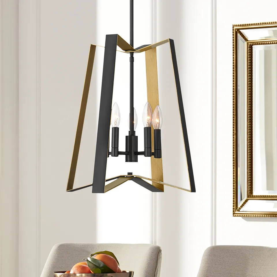Possini Euro Waller 16" Wide Black and Gold 5-Light Pendant