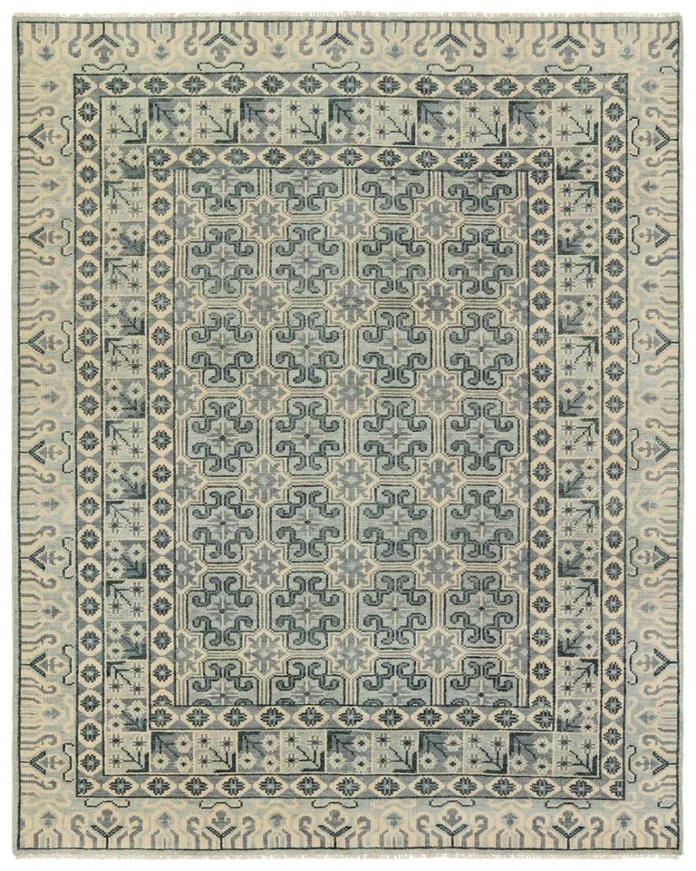 Stage Hand Knotted Geometric Blue/Cream Runner Rug (3'X10')
