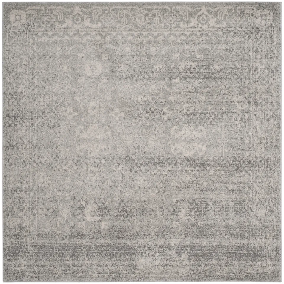 Arlo Home Woven Area Rug, EVK270Z, Silver/Ivory,  5' 1" X 5' 1" Square