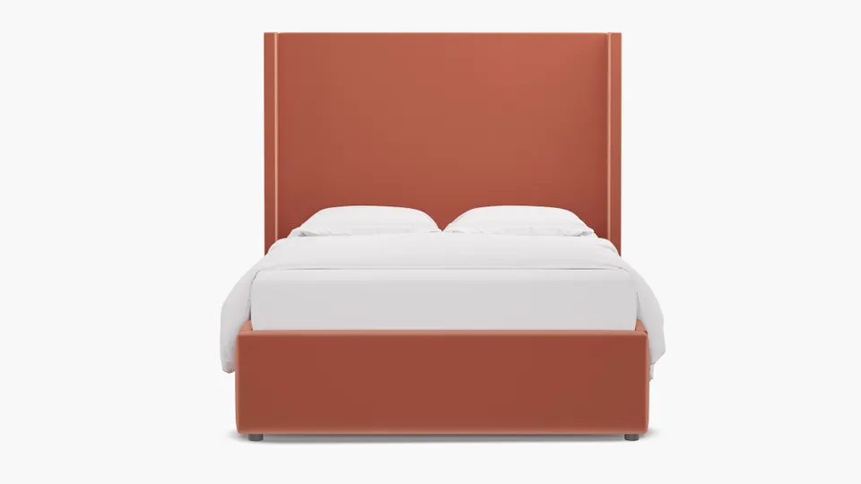 Modern Wingback Bed, Coral Performance Velvet, Full