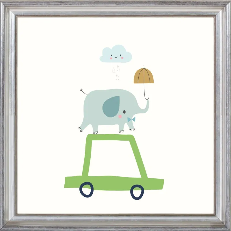 Retro Elephant and Car by Sarah Betz - Little Cube for Artfully Walls