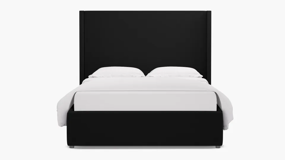 Modern Wingback Bed, Raven Everyday Linen, Full
