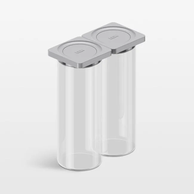 cliik Large Grey 2-Pack Press Glass Canisters