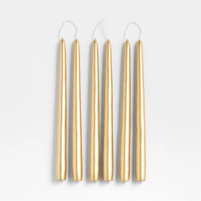 Metallic Gold 12" Dipped Taper Candle, Set of 6