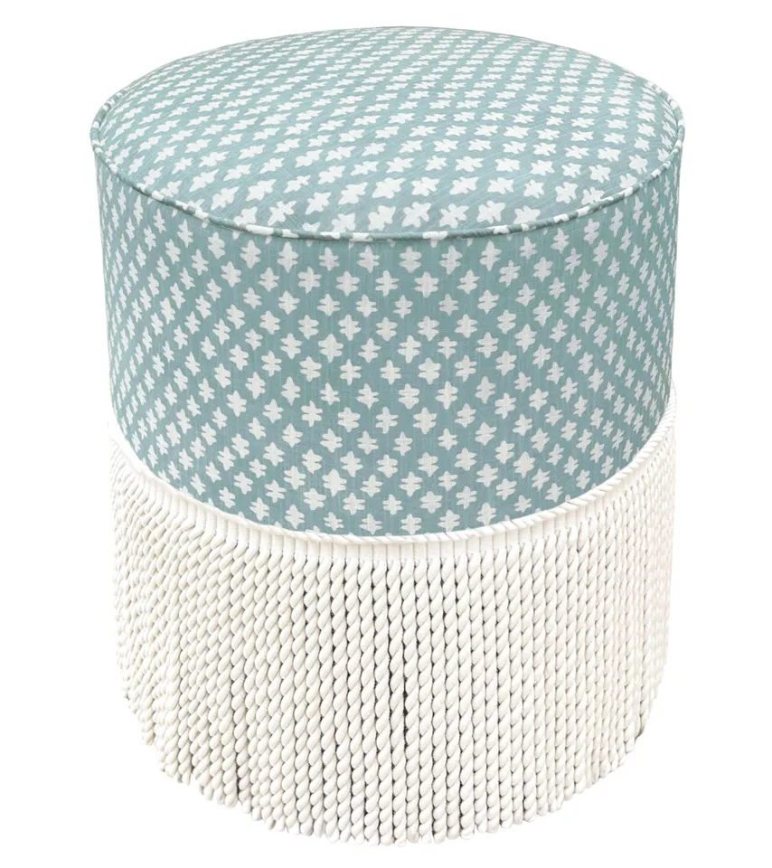 THE TIGHT ROUND OTTOMAN :: TILLY PRINT // SPA BLUE - 17" Diameter X 19" Height Without Bullion