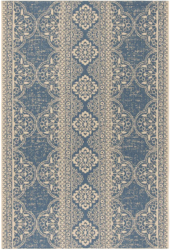 Arlo Home Indoor/Outdoor Woven Area Rug, LND174N, Cream/Blue,  5' 1" X 7' 6"