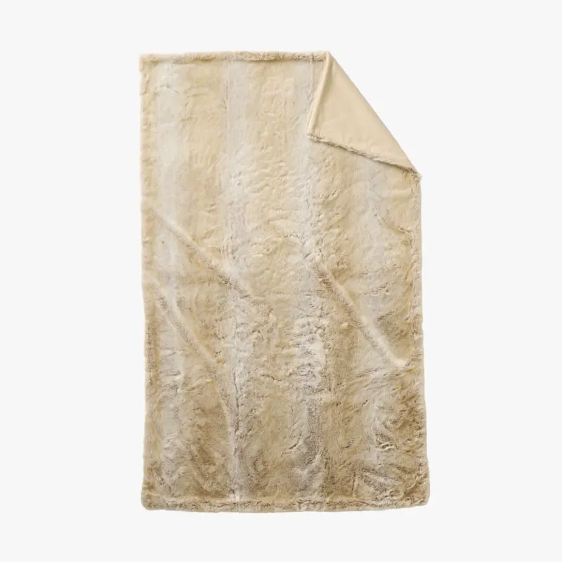 Dorian Warm White and Tan Fur Throw Blanket 48"x80"