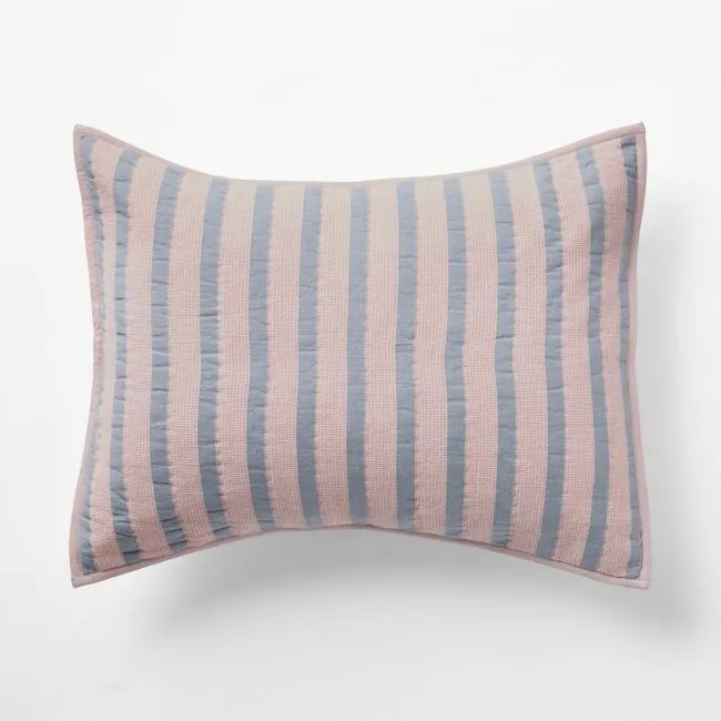 Stripe Waffle Weave Lilac Rose Organic Cotton Kids Pillow Sham