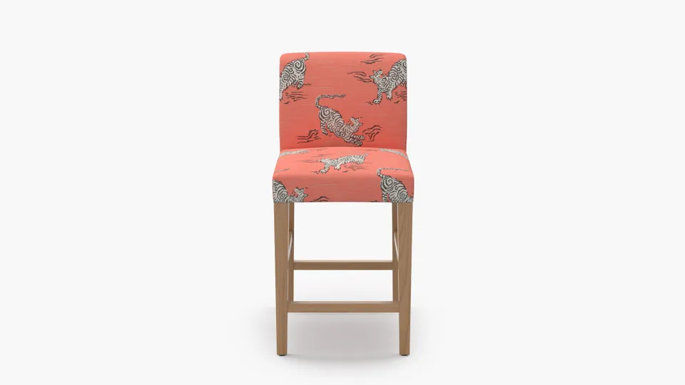 Signature Dining Counter Stool, Coral Tigresse, Natural Square Tapered Leg
