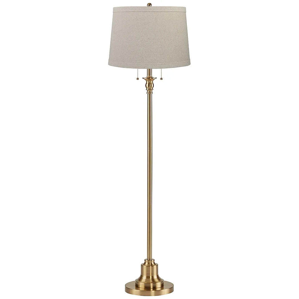 360 :ighting Dyna 58" Antique Brass Taupe Burlap Shade Floor Lamp