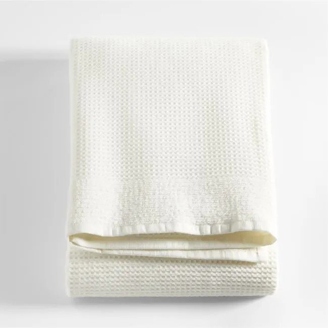 Ivory 100% Organic Cotton Waffle Bath Towel