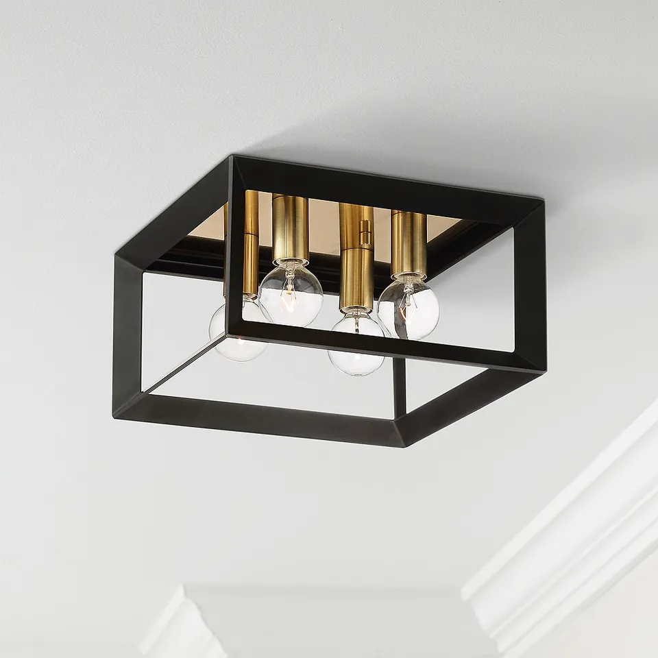 Possini Euro Gretna Boxed 10" Wide Modern Black and Gold Ceiling Light