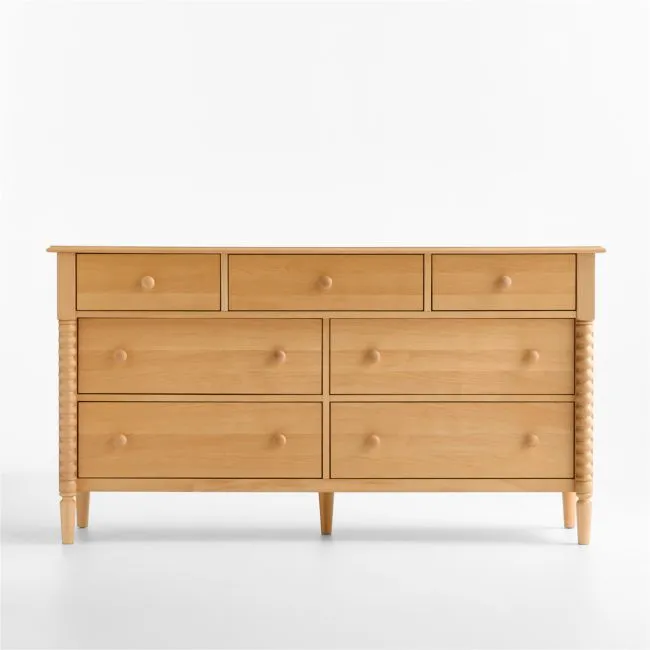 Jenny Lind 62" Natural Maple Wood Extra Wide 7-Drawer Kids Dresser
