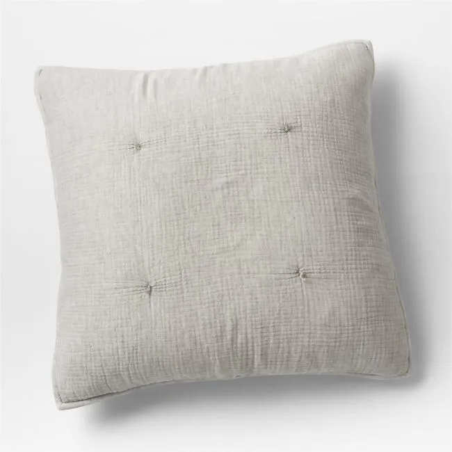 Crinkle Cotton Linen Blend Pebble Grey Euro Bed Pillow Sham