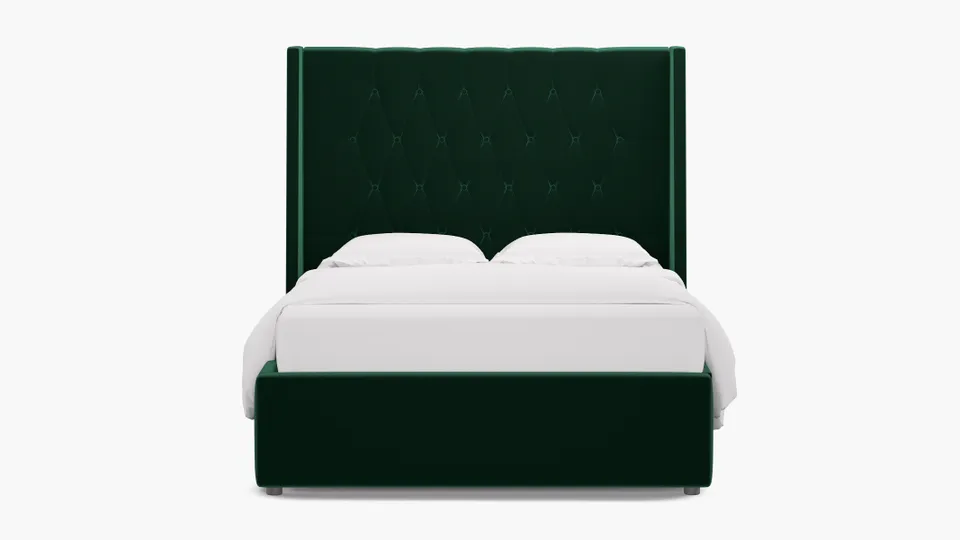 Tufted Wingback Bed, Spruce Performance Plush Velvet, Full