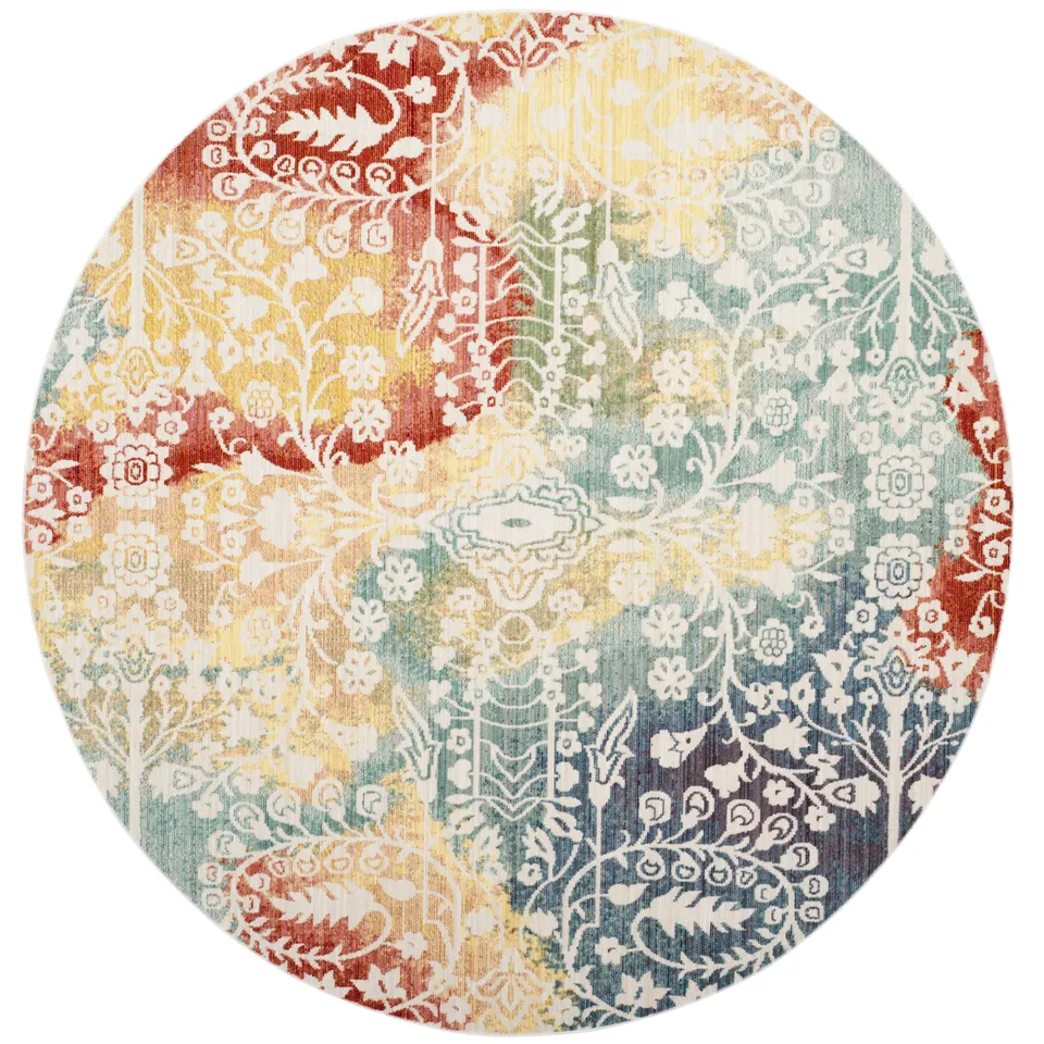 Arlo Home Woven Area Rug, MYS926T, Blue/Rust,  6' 7" X 6' 7" Round
