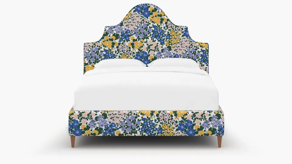 Statement Bed, Lavender Million Flowers, Walnut Square Tapered Leg, King