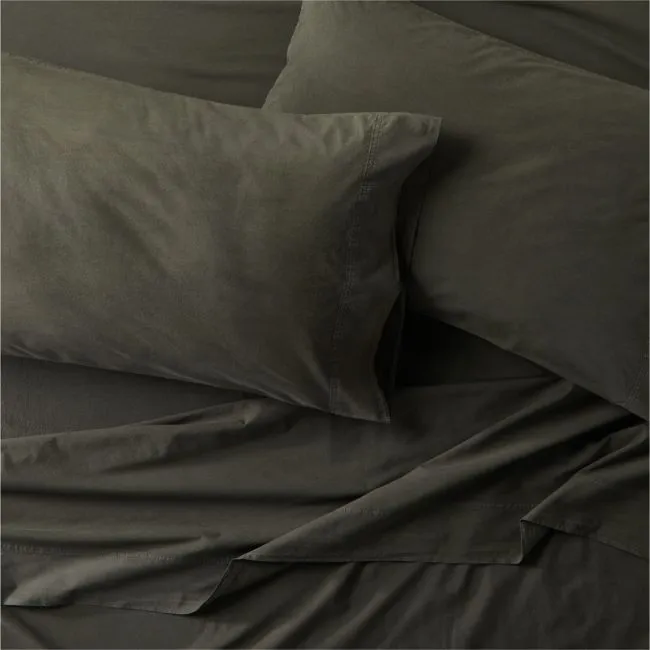 Favorite Washed Organic Cotton Ficus Green Queen Bed Sheet Set