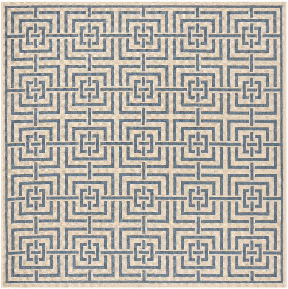 Arlo Home Indoor/Outdoor Woven Area Rug, LND128N, Cream/Blue,  6' 7" X 6' 7" Square