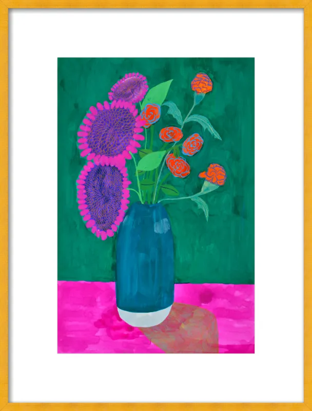 vase with sunflowers and carnations  by Christiane Drapela for Artfully Walls