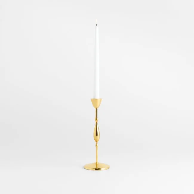 Beaded Small Polished Brass Finish Metal Taper Holder 10.5"