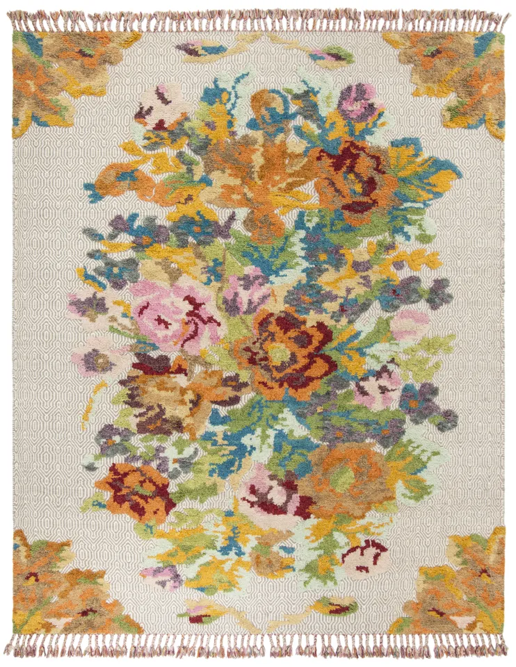 Arlo Home Hand Knotted Area Rug, KNY801W, Orange/Light Grey,  9' X 12'