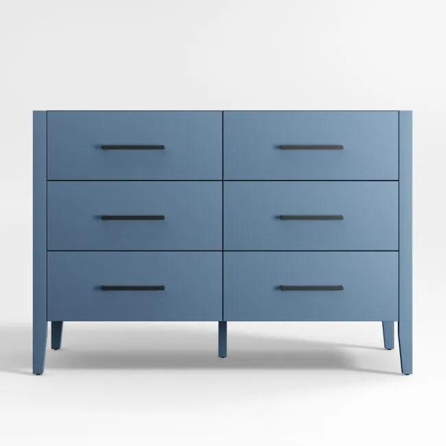 Ever Simple 48" Slate Blue Wood 6-Drawer Kids Dresser