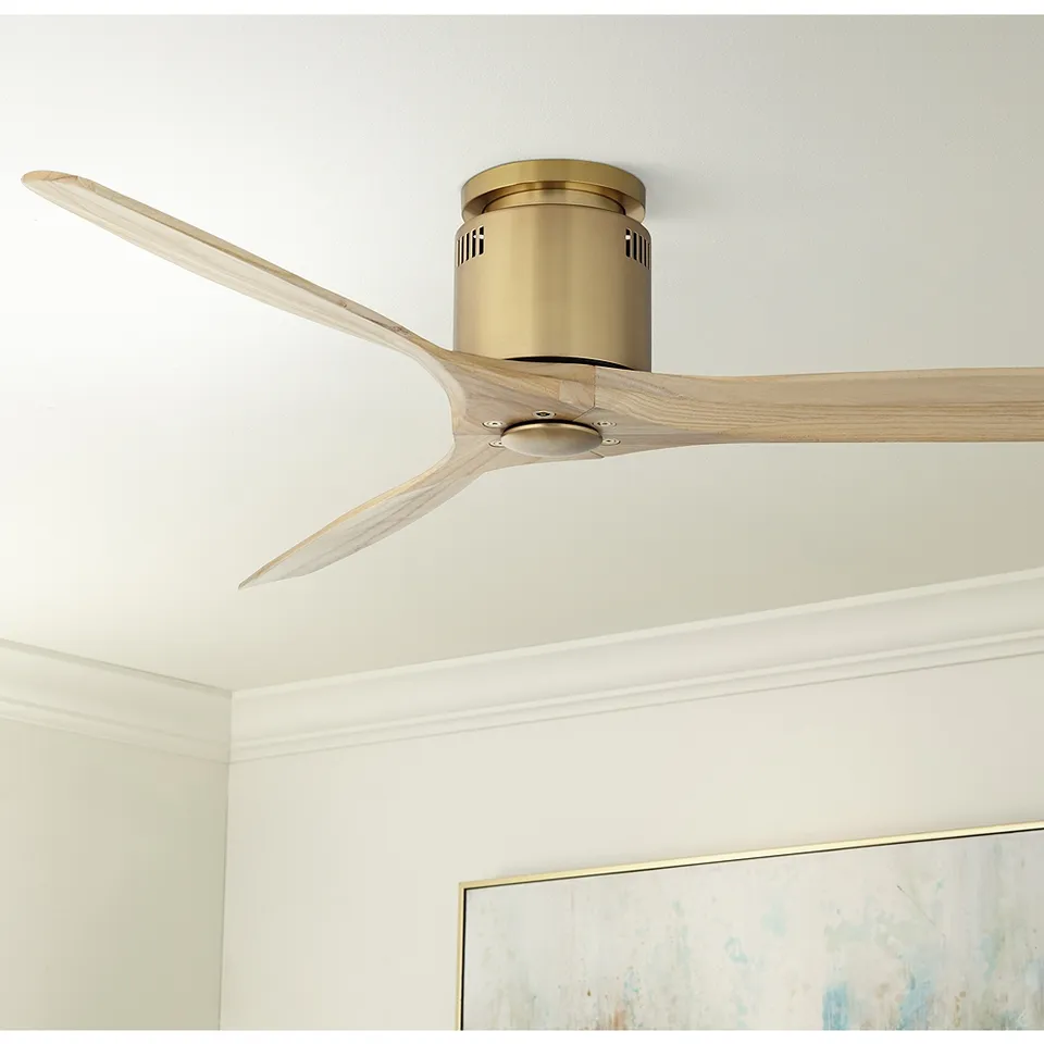 52" Windspun Soft Brass DC Hugger Ceiling Fan with Remote