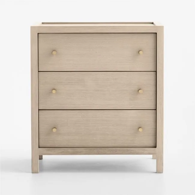 Keane 26" Weathered Natural Solid Wood 3-Drawer Charging Nightstand