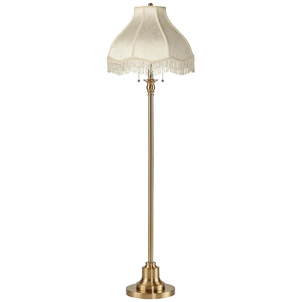 Dyna 58"H Antique Brass and Cream Scallop Shade 2-Light Floor Lamp