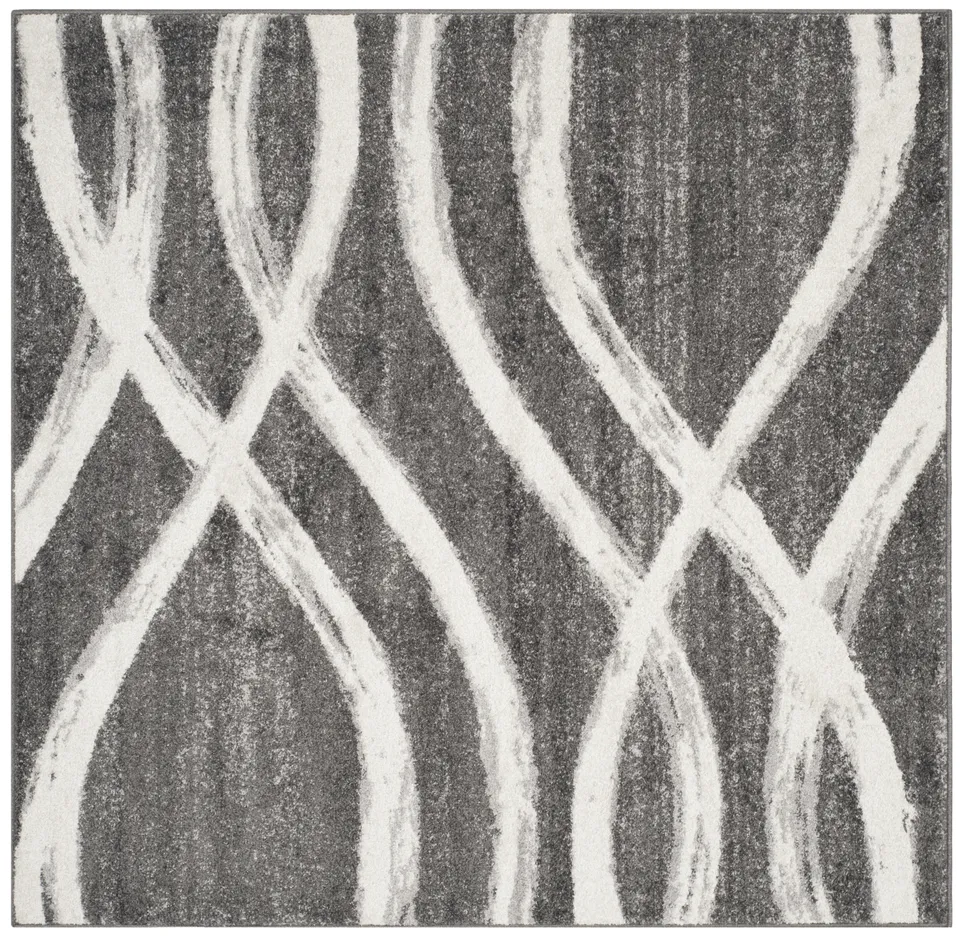 Arlo Home Woven Area Rug, ADR125R, Charcoal/Ivory,  4' X 4' Square